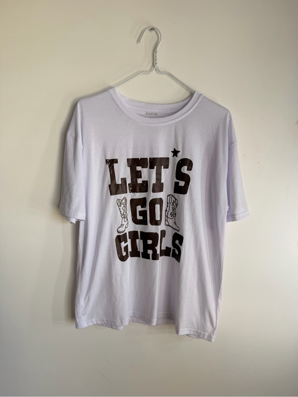 SHEIN White LET'S GO GIRLS Graphic Tee with Brown Print